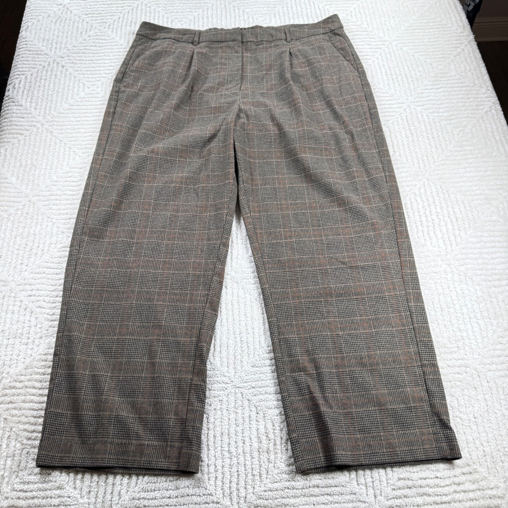 Old Navy Taylor Trouser Womens XXL Brown Plaid Extra High Rise Wide Leg Office